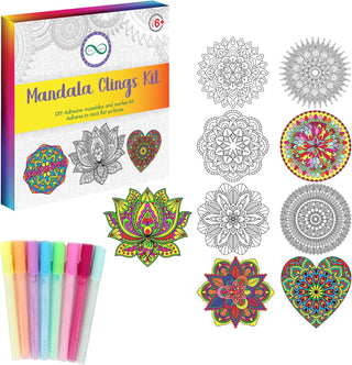 Stained Glass Kit with Fluorescent Markers | Glow-Style Mandala Window Art Clings for Kids & Adults