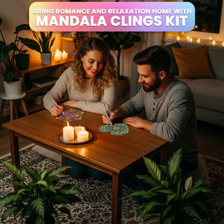 Stained Glass Kit for Kids and Adults - DIY Mandala Window Art Clings with Markers, 10 Unique Designs - Mandala Art Kit with Advanced Adhesive, Great for Any Flat Surfaces