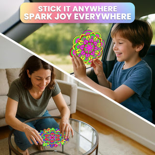 DIY Stained Glass Mandala Kit | Window Clings Craft for Kids & Adults | 10 Designs + Fluorescent Markers