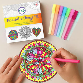 DIY Stained Glass Mandala Kit | Window Clings Craft for Kids & Adults | 10 Designs + Fluorescent Markers