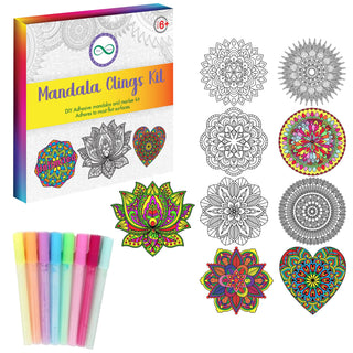 Stained Glass Kit for Kids and Adults - DIY Mandala Window Art Clings with Markers, 10 Unique Designs - Mandala Art Kit with Advanced Adhesive, Great for Any Flat Surfaces