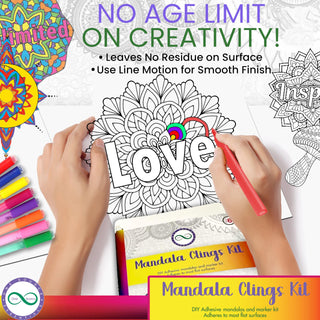 Stained Glass Kit for Kids and Adults - DIY Mandala Window Art Clings with Markers, 10 Unique Designs - Mandala Art Kit with Advanced Adhesive, Great for Any Flat Surfaces